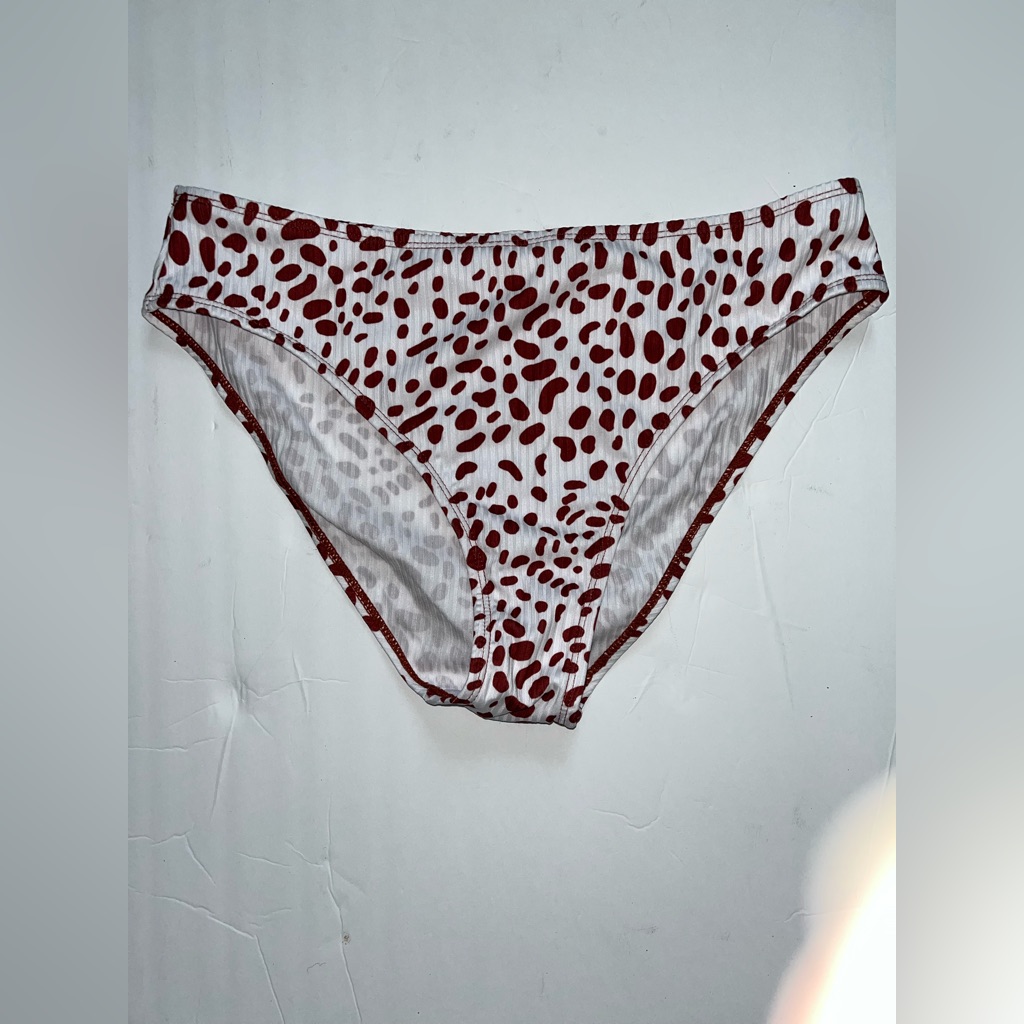 Nwot Shein Bikini Bottoms White & Burgundy Print Size Large Fits Medium/Small